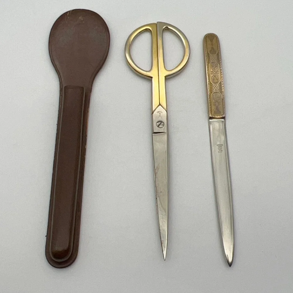 Vintage J.A. Henckels Inox‎ Germany Scissors & Letter Opener Desk Set with Case